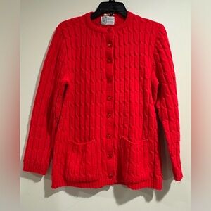 Vibrant Red Women's Cable Knit Cardigan